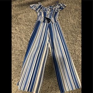 Blue and white jumpsuit